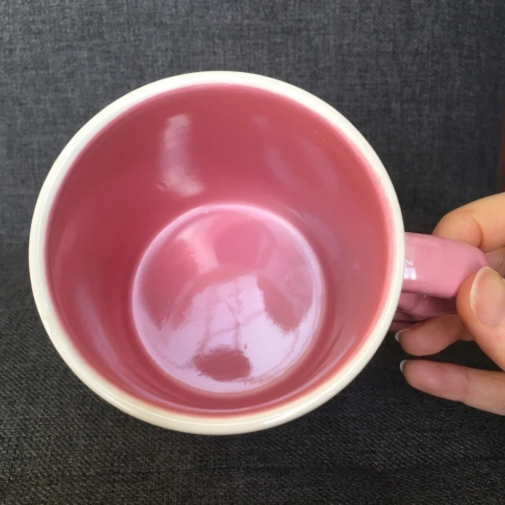 Hello Kitty Pastel Stripe, Bow Handle Coffee Mug, White, Pink, 20 oz